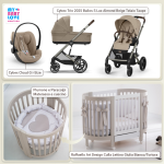 Kit Nascita con Cybex Trio Balios S Lux 2025 Almond Beige e Cloud G + Raffaello Art Design Culla Lettino Giulia Bianco/Tortora