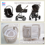 Kit Nascita con Cybex Trio Balios S Lux 2025 Chocolate Brown e Cloud G + Raffaello Art Design Culla Lettino Giulia Bianco/Tortora