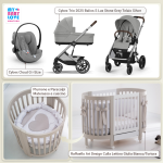 Kit Nascita con Cybex Trio Balios S Lux 2025 Stone Grey e Cloud G + Raffaello Art Design Culla Lettino Giulia Bianco/Tortora