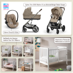 Kit Nascita con Cybex Trio Balios S Lux 2025 Almond Beige e Cloud G + Raffaello Art Design Culla Lettino Teo Bianco 7in1