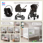 Kit Nascita con Cybex Trio Balios S Lux 2025 Chocolate Brown e Cloud G + Raffaello Art Design Culla Lettino Teo Bianco 7in1