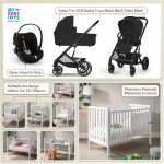 Kit Nascita con Cybex Trio Balios S Lux 2025 Moon Black e Cloud G + Raffaello Art Design Culla Lettino Teo Bianco 7in1