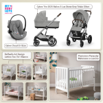 Kit Nascita con Cybex Trio Balios S Lux 2025 Stone Grey e Cloud G + Raffaello Art Design Culla Lettino Teo Bianco 7in1