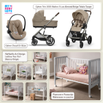 Kit Nascita con Cybex Trio Balios S Lux 2025 Almond Beige e Cloud G + Raffaello Art Design Culla Lettino Teo Bianco/Grigio 7in1