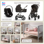 Kit Nascita con Cybex Trio Balios S Lux 2025 Chocolate Brown e Cloud G + Raffaello Art Design Culla Lettino Teo Bianco/Grigio 7in1
