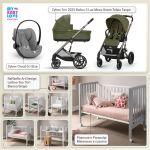 Kit Nascita con Cybex Trio Balios S Lux 2025 Moss Green e Cloud G + Raffaello Art Design Culla Lettino Teo Bianco/Grigio 7in1
