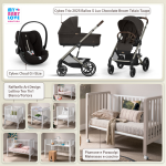 Kit Nascita con Cybex Trio Balios S Lux 2025 Chocolate Brown e Cloud G + Raffaello Art Design Culla Lettino Teo Bianco/Tortora 7in1