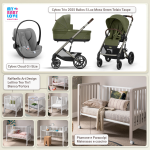 Kit Nascita con Cybex Trio Balios S Lux 2025 Moss Green e Cloud G + Raffaello Art Design Culla Lettino Teo Bianco/Tortora 7in1