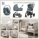 Kit Nascita con Cybex Trio Balios S Lux 2025 Stormy Blue e Cloud G + Raffaello Art Design Culla Lettino Teo Bianco/Tortora 7in1