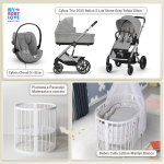 Kit Nascita con Cybex Trio Balios S Lux 2025 Stone Grey e Cloud G + Bebex Culla Lettino Marilyn Bianco