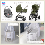 Kit Nascita con Cybex Trio Balios S Lux 2025 Moss Green e Cloud G + Bebex Culla Lettino Marilyn Bianco Grigio