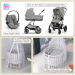 Kit Nascita con Cybex Trio Balios S Lux 2025 Stone Grey e Cloud G + Bebex Culla Lettino Marilyn Bianco Grigio