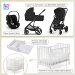 Kit Nascita con Cybex Trio Balios S Lux 2025 Moon Black e Cloud G + Raffaello Art Design Kit Isy Bianco