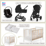 Kit Nascita con Cybex Trio Balios S Lux 2025 Moon Black e Cloud G + Raffaello Art Design Kit Isy Bianco / Naturale