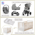 Kit Nascita con Cybex Trio Balios S Lux 2025 Stone Grey e Cloud G + Raffaello Art Design Kit Isy Bianco / Naturale