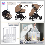 Kit Nascita con Venicci Trio Claro Caramel e Cloud Tiago + Bebex Culla Lettino evolutivo Marilyn LED