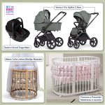 Kit Nascita con Cybex Trio Upline 2 Aloe e Cloud Tiago Nero + Bebex Culla Lettino Marilyn Naturale