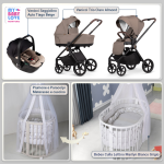Kit Nascita con Venicci Trio Claro Almond e Cloud Tiago + Bebex Culla Lettino Marilyn Sabbia
