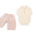 Bamboom SET 3 mesi Body a polo con colletto volant - WARM WHITE 345 + Pants curderoy ampio - VINTAGE PINK 341
