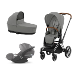 Cybex Platinum Trio Priam 4.0 Mirage Grey Telaio Chrome Brown con Cloud T 