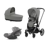 Cybex Platinum Trio Priam 4.0 Mirage Grey Telaio Chrome Black con Cloud T Plus