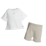 Bamboom Set Maglia A-Line Bimba  + Pants corto - Sand White 3 mesi